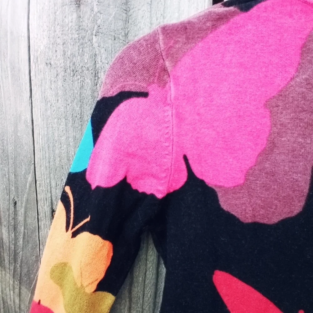 VINTAGE ALBERTO MAKALI BUTTERFLY BEADED SZ S COLORED PATTERN TOP Y2K ROUND NECK - Picture 8 of 9